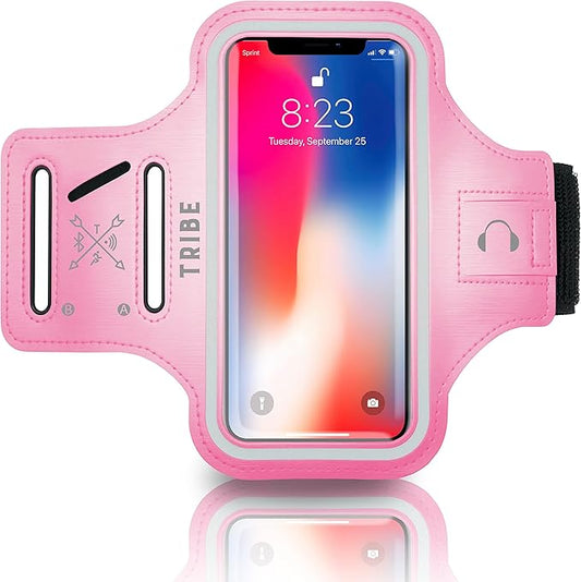 TRIBE Water Resistant Cell Phone Armband Case Running Holder for iPhone Pro Max Plus Mini SE (13/12/11/X/XS/XR/8/7/6/5) Galaxy S Ultra Plus Edge Note (21/20/10/9/8/7/6/5) Adjustable Strap & Key Pocket-StrideForce Fitness