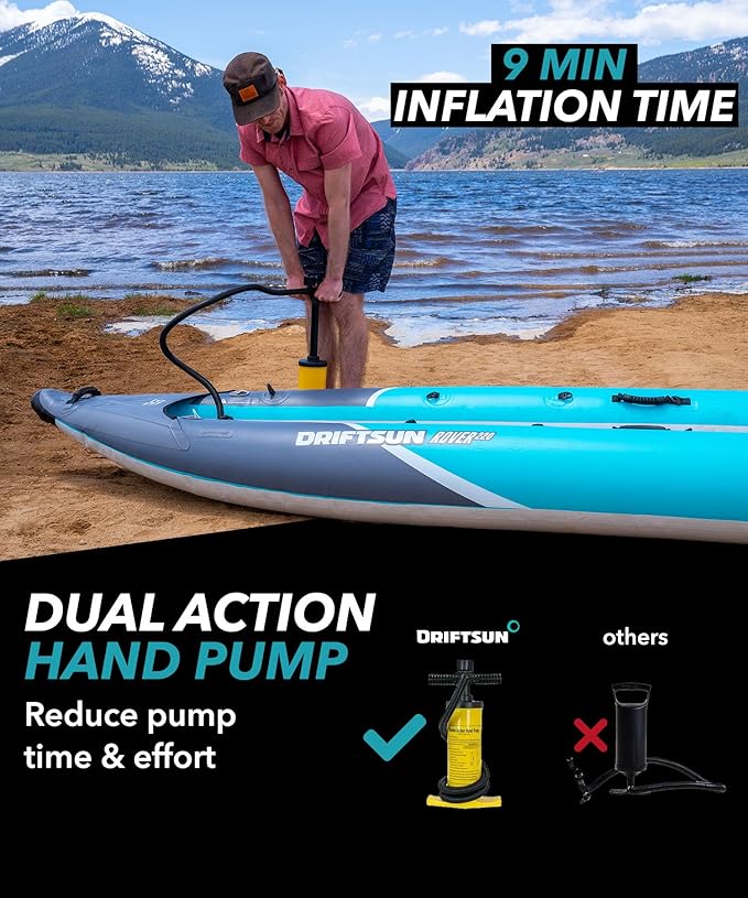 Driftsun Rover Inflatable Kayak - White Water Kayaks for 1 and 2 Person, High Pressure Dropstitch Floor Kayak for Adults with Padded Seats-StrideForce Fitness