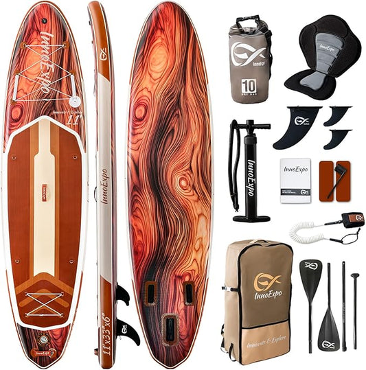 InnoExpo 11' Inflatable Stand Up Paddle Boards with Premium Accessories, Wide Stable SUP Paddle Board Design, Non-Slip Comfort Deck for Youth & Adults-StrideForce Fitness