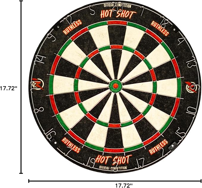 Ruthless Hot Shot Dart Board | Endurance Round Wire Sisal Dartboard Set Including 2 sets of Steel Tip Darts-StrideForce Fitness