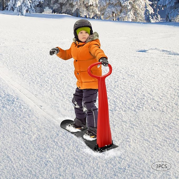 3 Pack Ski Scooter, Snow Sled, Fold-up Snow Scooter for Skiing (Black, Red)-StrideForce Fitness