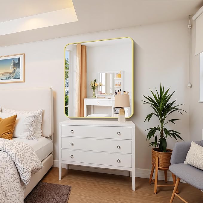 FORBATH 40x36 Inch Gold Bathroom Mirror for Over Sink, Large Rectanglar Wall Mirror with Metal Frame, Rounded Corners for Bathroom, Bedroom, Entryway Decor (Horizontal or Vertical)-StrideForce Fitness