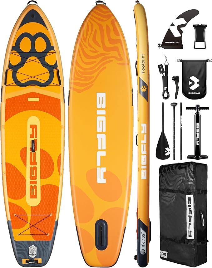 Bigfly 11'6×35" Super Wide Inflatable Stand Up Paddle Board, Ultra Stable Wide SUP for 2+1 People/Family/Big Size, 100L Backpack, All-Round Sup Board, US Big Fin-StrideForce Fitness