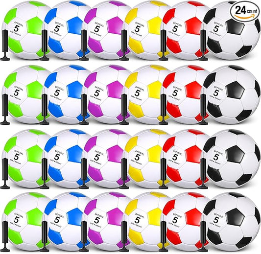 Sotiff 24 Pcs Size 5/4 Soccer Ball Bulk with 24 Pump Deflated Soccer Balls for Kids Teen Football Bulk for Game Training School Team Sports Adults Player Practice Outdoor-StrideForce Fitness