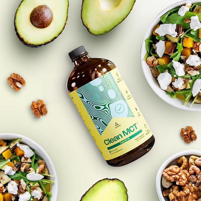 LevelUp Clean MCT Oil - 100% Caprylic C8 for Energy, Focus, Gut Health, Brain Superfuel - Keto Supplement for Ketogenic Coffee and Ketones - Non-GMO (32 oz Glass Bottle)-StrideForce Fitness