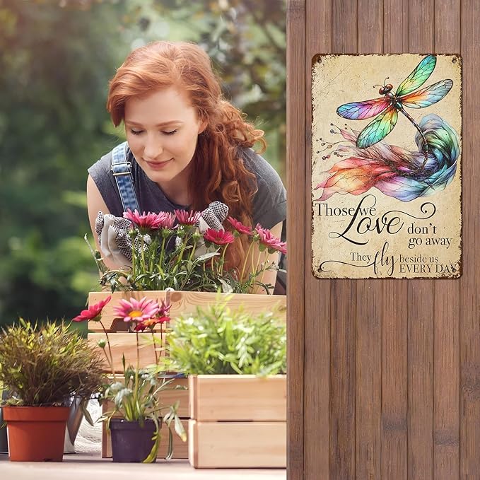 Vintage Tin Sign Those We Love Don't Go Away They Fly Belive Us Every Day Tin Sign for Home Farm Outdoor Bathroom Restaurant Cafes Bars Club Kitchen Garage Art Wall Decor 12 * 8inch-StrideForce Fitness