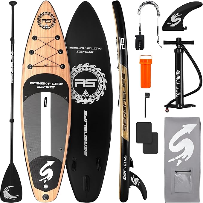 SereneLife Inflatable Stand Up Paddle Board with Premium SUP Accessories – Wide Stable Design with Non-Slip EVA Deck Pad for Adults and Youth of All Skill Levels, 350 lbs Capacity-StrideForce Fitness
