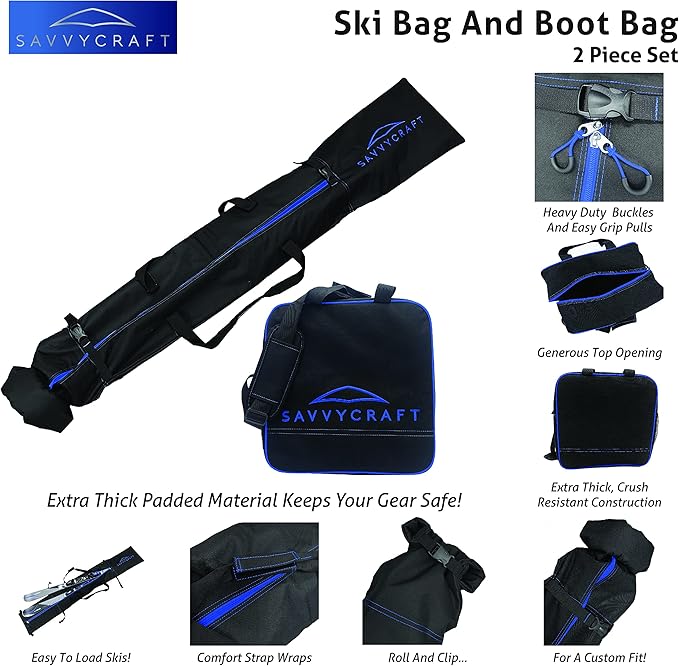 Savvycraft Padded Ski bag and Boot Bag Combo, Thick Padded Ski and Boot Bag 2-Piece Set for Protection and Easy Travel-StrideForce Fitness