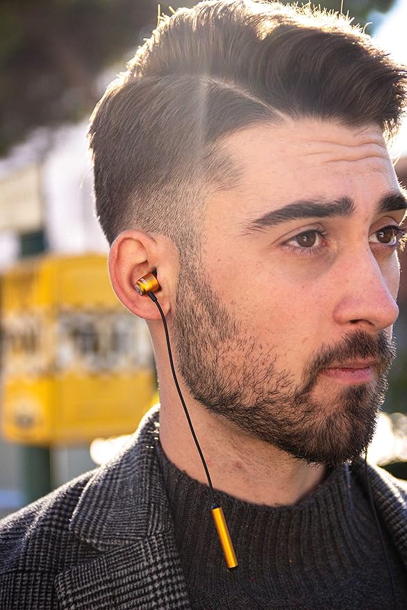 LUDOS Clamor Wired Earbuds in-Ear Headphones, 5 Years Warranty, Earphones with Microphone, Noise Isolating Ear Buds, Memory Foam for iPhone, Samsung, School Students, Kids, Women, Small Ears - Gold-StrideForce Fitness