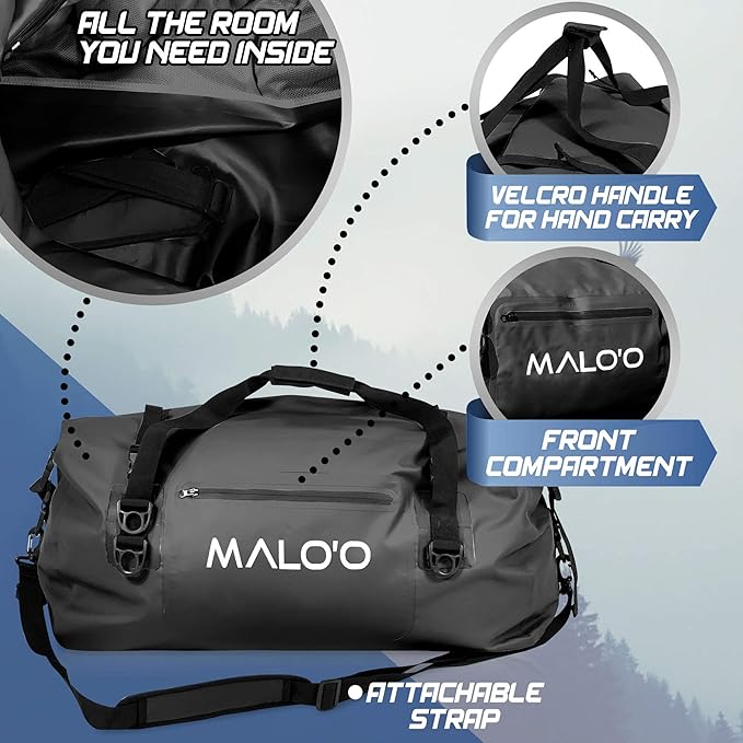Malo'o Waterproof Dry Bag Duffel 40L/60L/100L, Roll Top Duffel Keeps Gear Dry for Kayaking, Rafting, Boating, Swimming, Camping, Hiking, Beach, Fishing - Internal & External Pockets and Molle Loops-StrideForce Fitness