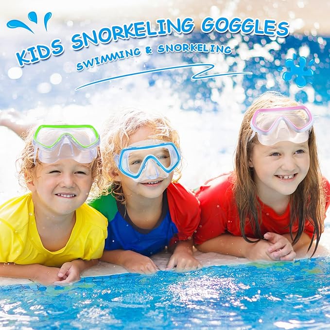 Hoolerry 4 Pcs Kids Nose Goggles Swim Goggles with Nose Cover for 3-8 Tempered Glass Snorkel Dive Mask Anti Fog with Elastic Strap No Leak Swimming Mask for Summer Diving Snorkeling-StrideForce Fitness