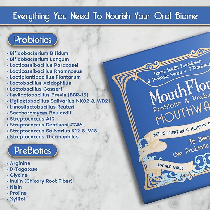 Probiotic & Prebiotic Mouthwash for Adults | Dry Mouth and Oral Thrush Relief | Gum Health Mouthwash | 30 Pack