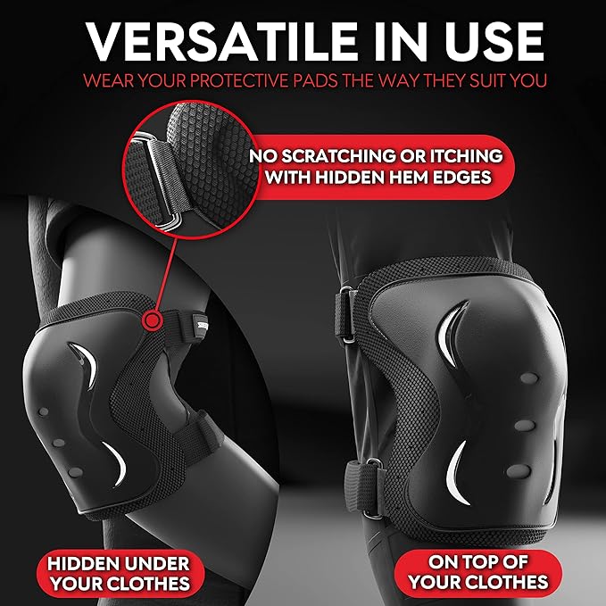 SKATEWIZ Skating Protective Gear Adults & Kids [6pc] incl. Knee Pads, Elbow Pads Wrist Guards for Roller Skating & Skateboarding-StrideForce Fitness