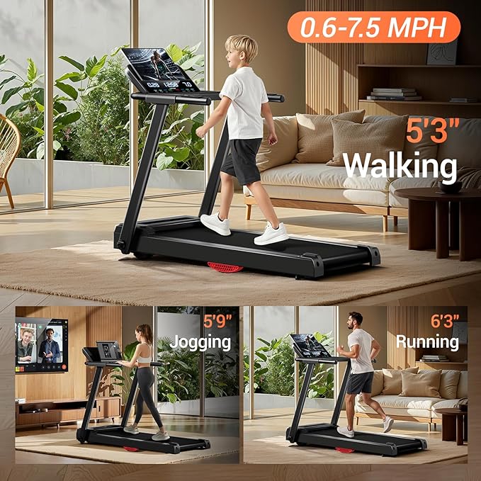Treadmills for Home, 15% Incline Treadmill, Folding Treadmill Filpped Screen and Heart Rate Sensor, 3.0HP Quiet Brushless Dual Cushion System, 300lbs Weight Capacity-StrideForce Fitness