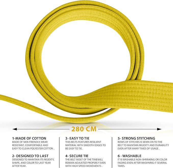 DXM SPORTS BJJ Jiu Jitsu Belt - Taekwondo Karate Belt - Martial Arts Uniform Ranking Judo Belt Double Stitched for Kids Adult-StrideForce Fitness