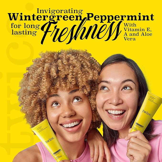 Twice Twice Oral Wellness Toothpaste with Fluoride – Natural Anticavity Toothpaste for Sensitivity Relief, Whitening & Fresh Breath, Wintergreen Peppermint, 3.4oz, 3 Pack