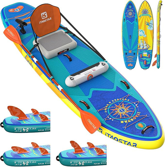 Journey 11'6" / 11'×34" / 11'×35" Extra Wide Paddle Board, One-Stop Premium SUP Board Accessories, Tailored Fins, Stable Inflatable Stand Up Paddle Boards for Youth/Adults of All Skill Levels-StrideForce Fitness
