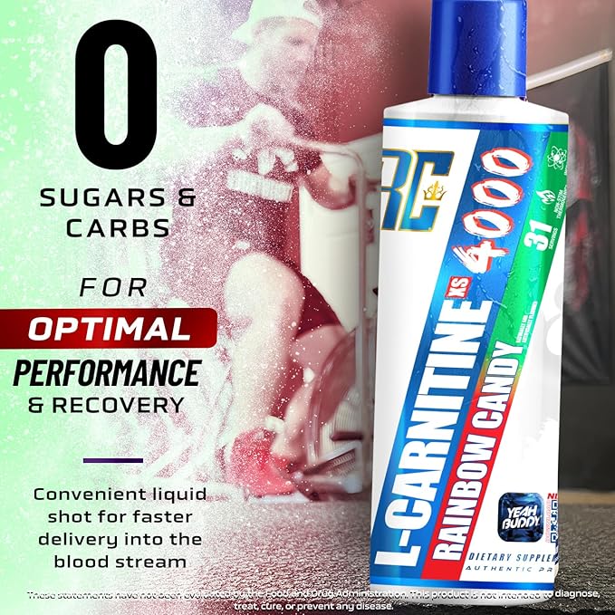 Ronnie Coleman Signature Series L Carnitine XS 4000 Liquid, Stimulant Free, Sugar Free, Zero Carbs, Lean Muscle Strength Support for Men & Women, 16 Oz (16 oz, Rainbow Candy (4000))-StrideForce Fitness