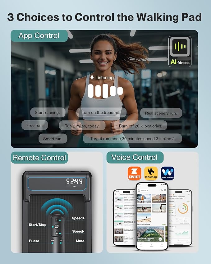 COZYINN 10% Incline Walking Pad - 2.5HP 4MPH/7.6MPH 265/340+lb Capacity Treadmills for Home, Portable Foldable Adjustable Incline Treadmill with Wide Running Area, Mute Control, Works with KINOMAP-StrideForce Fitness