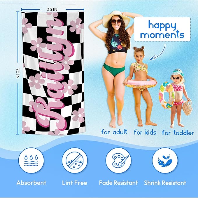 JML Personalized Beach Towel with Name, Custom Flower Beach Towel, Customized Microfiber Pool Towel, Quick Dry & Absorbent Swim Towel for Adult,Mother's Day, Birthday, Summer Holiday,Vacation-StrideForce Fitness