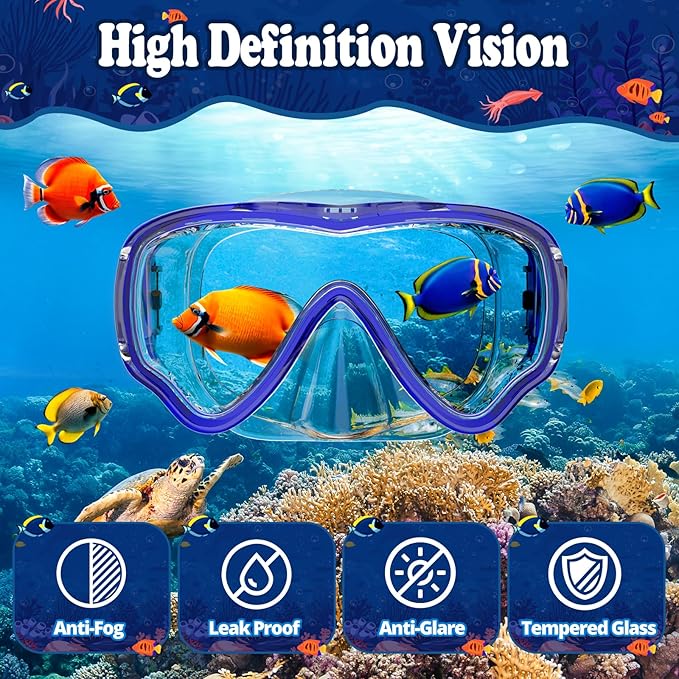 U PHITNIS Kids Snorkel Set for Age 4-14 - Dry Top Snorkeling Gear for Kids Junior & Youth - Childs Diving Mask with Big Eyes for Boys Girls - Anti-Fog Snorkeling Mask and Snorkel Set-StrideForce Fitness