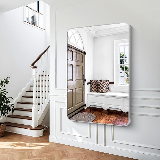 Silver Bathroom Mirror,60x40 inch Wall Mirror for Bathroom Wall Mounted,Rectangle Mirror for Bathroom Over Sink,Modern Frame Round Corner for Living Room,Bedroom Entryway,Horizontal/Vertical-StrideForce Fitness