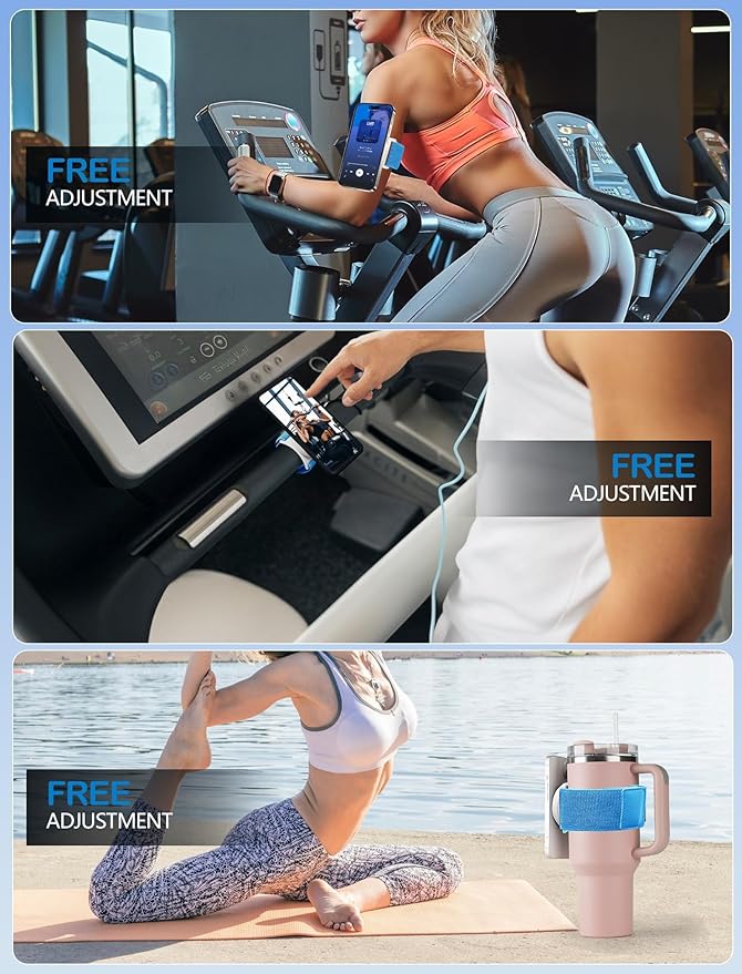 TOPGO Magnetic Running Phone Holder for iPhone, HD Mirror & Extendable Anti-Drop Rope for Gym/Yoga, 360° Rotatable Wrist Phone Holder, Fits iPhone 16 Pro & Android (Blue, 2 Straps)-StrideForce Fitness