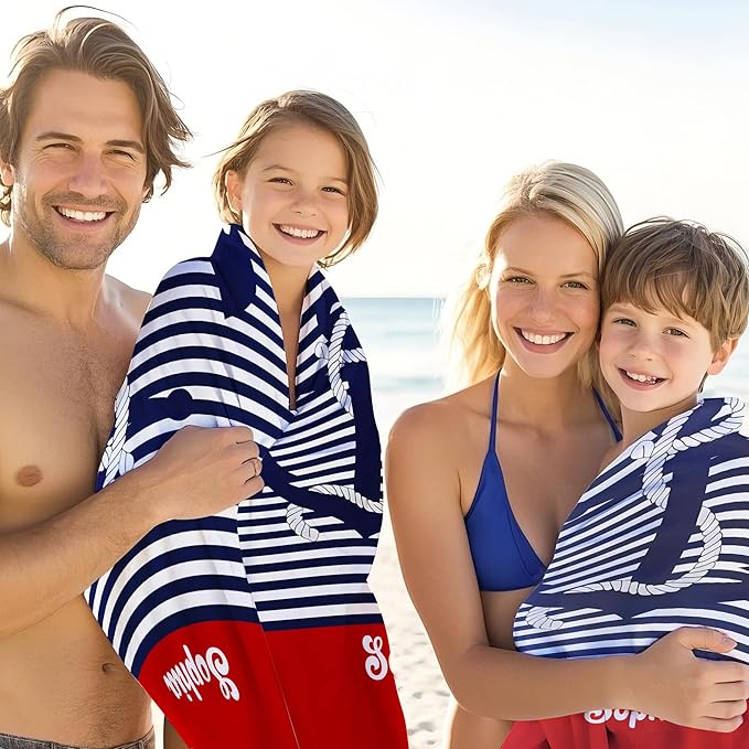 JML Personalized Beach Towel with Name, Custom Anchor Beach Towel, Customized Microfiber Pool Towel, Quick Dry & Absorbent Swim Towel for Adult,Anniversary, Birthday, Summer Holiday,Vacation-StrideForce Fitness