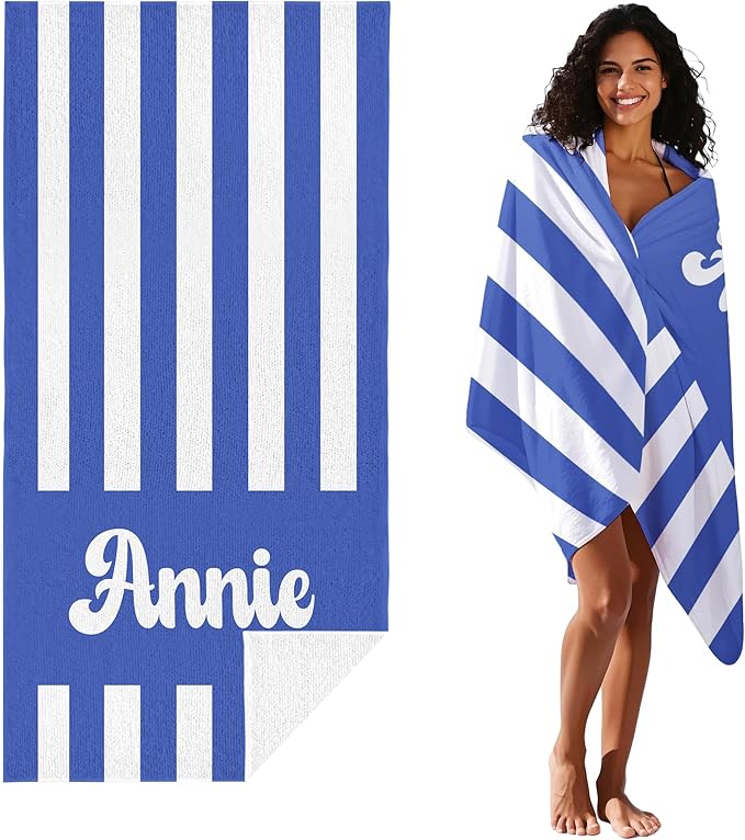 JML Personalized Beach Towel with Name, Custom Cabana Stripe Beach Towel, Customized Microfiber Pool Towel, Quick Dry & Absorbent Swim Towel for Adult,Mother's Day, Birthday, Summer Holiday,Vacation-StrideForce Fitness