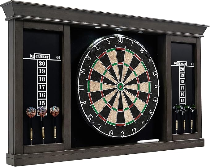 Barrington Dartboard Multiple Styles Pre-Assembled Wood Dartboard Cabinet Collection with 18” Bristle Dartboard & Steel Tip Dart Set, Perfect for Cricket Games-StrideForce Fitness
