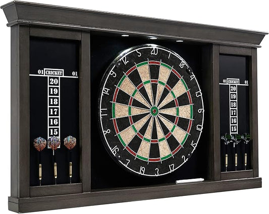 Barrington Dartboard Multiple Styles Pre-Assembled Wood Dartboard Cabinet Collection with 18” Bristle Dartboard & Steel Tip Dart Set, Perfect for Cricket Games-StrideForce Fitness