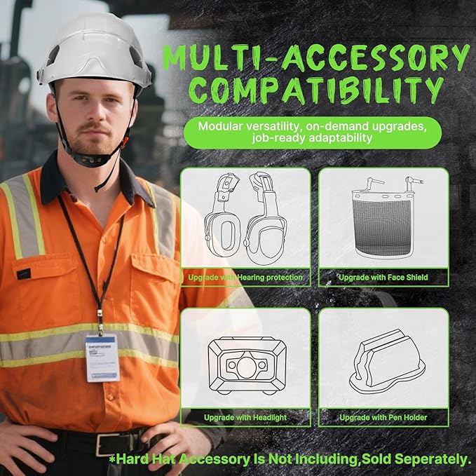 AOLAMEGS Construction Safety Hard Hat with Visor-ANSI Z89.1 OSHA Approved Construction Safety Helmet,Vented White Hard Hats with Chin Straps for Men Women Adults for Outdoor Indoor Industrial Workwear-StrideForce Fitness
