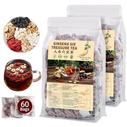 Kidney Tea Formula Ginseng Six Treasure Tea - Natural Chinese Traditional Herbal Ginseng Five Treasures Kidney Detox Cleanse Teabag For Men Women (60 Bags/2 Pack)-StrideForce Fitness