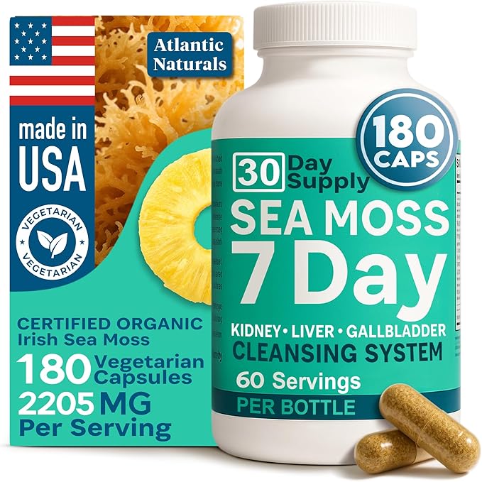 Atlantic Naturals Sea Moss Capsules – 7 Day Herbal Blend for Liver & Gallbladder Wellness – with Dandelion Root, Milk Thistle, Burdock Root, Red Clover & Chanca Piedra – 180 Count Sea Moss Capsules-StrideForce Fitness
