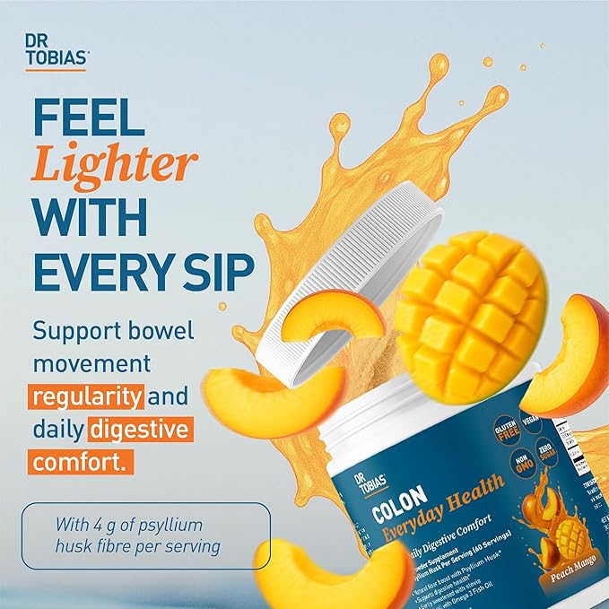 Dr. Tobias Colon Everyday Health - Gut Health for Women & Men - Psyllium Fiber Powder Drink with 4g Psyllium Husk Powder per Serving, Vegan, Gluten Free, Non-GMO, Peach Mango, 60 Servings-StrideForce Fitness