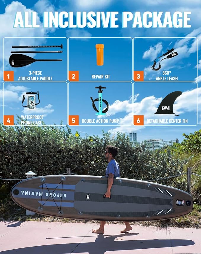 BM Paddle Board Inflatable Stand Up Paddle Board, SUP Paddleboard for Adult, Premium Accessories | Non-Slip EVA Deck & Foam Handles, Camera Mount, Double Action Pump, 85L Travel Backpack-StrideForce Fitness