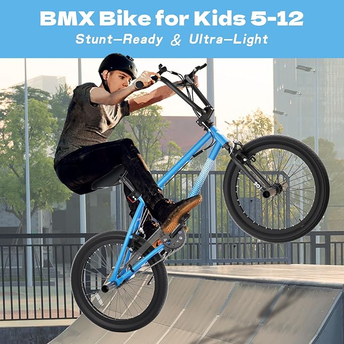 67i Boys BMX Bike 18/20 Inch Ages 8-12 Kids Bicycle with Front Rear U Brake Adjustable Seat Iron Fork 2.09" Wide Tires-StrideForce Fitness