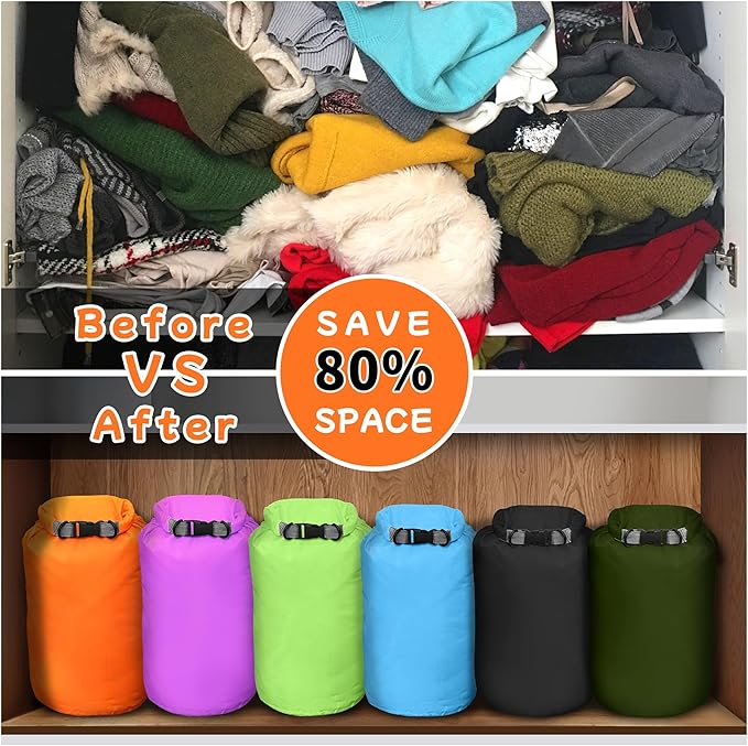 Desoto Waterproof Dry Bag 2 packs, 2L/5L/10L/20L/40L/70L Dry Sack Lightweight Portable, Dry Storage Bag to Keep Gear Dry Clean for Kayaking, Gym, Hiking, Swimming, Camping-StrideForce Fitness