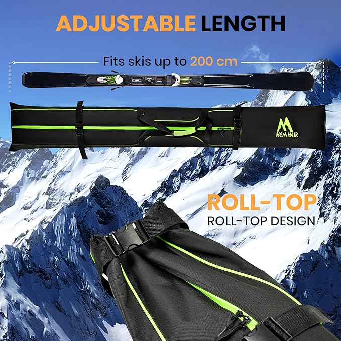 Ski Bag and Boot Bag Combo,Padded Ski Bag Set for Air Travel,Snow Ski Bags for Adults,Water- resistant Ski Boot Bag Fits for Skis Up to 200 CM and Boots Up To Size US13-StrideForce Fitness