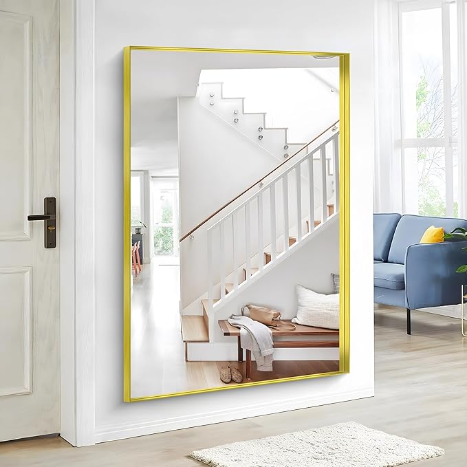 Gold Bathroom Mirror, 60x40 Inch Rectangular Framed Mirror, Large Wall Mounted Bathroom Vanity Mirror Over Sink for Bedroom,Restroom, Living Room, Hangs Vertically or Horizontally-StrideForce Fitness