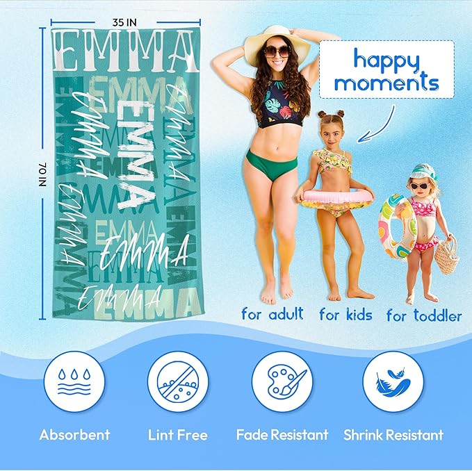 JML Personalized Beach Towel with Name, Custom Beach Towel with Name, Customized Microfiber Pool Towel, Quick Dry & Absorbent Swim Towel for Adult,Anniversary, Birthday, Summer Holiday,Vacation-StrideForce Fitness