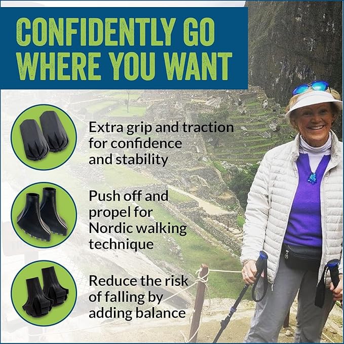 4 Pack of Extra Durable Rubber Replacement Tips (Replacement Feet/Paws/Ferrules/Caps) for Trekking Poles - Fits All Standard Hiking and Nordic Walking Poles-StrideForce Fitness