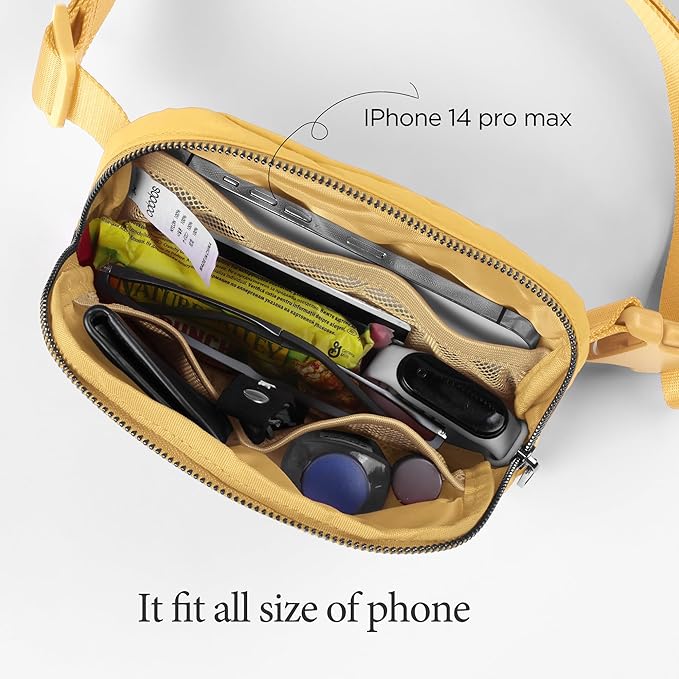 ODODOS Unisex Mini Belt Bag with Adjustable Strap Small Fanny Pack for Workout Running Traveling Hiking, Buff Yellow-StrideForce Fitness