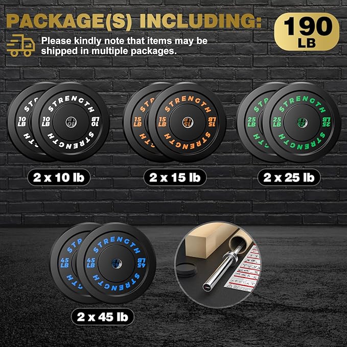 Olympic Rubber Bumper Weight Set - 2 Inch Barbell Plates for Home Gym Strength Training-StrideForce Fitness