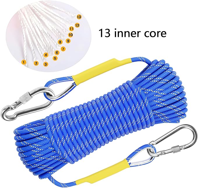 X XBEN Outdoor Climbing Rope 10M(32ft) 20M(64ft) 30M(96ft) 50M(160ft) 70M(230ft) 152M(500FT) 352M(1000FT) Static Rock Climbing Rope for Escape Rope Ice Climbing Equipment Fire Rescue Parachute-StrideForce Fitness