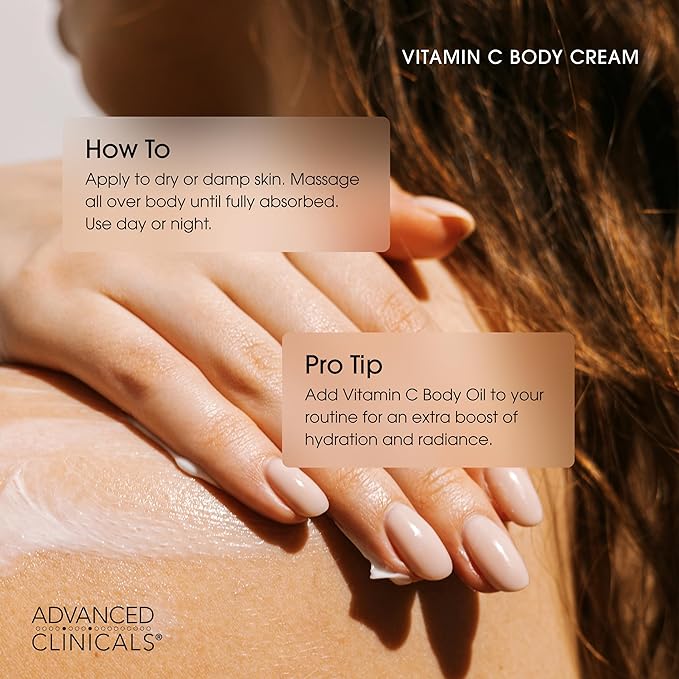 Advanced Clinicals Vitamin C Cream Visibly Brightening Body Lotion | Vitamin C Moisturizer Skin Care Body Cream For Women & Men Visibly Improves Look Of Dark Spots & Uneven Skin Tone, W/Travel Size-StrideForce Fitness