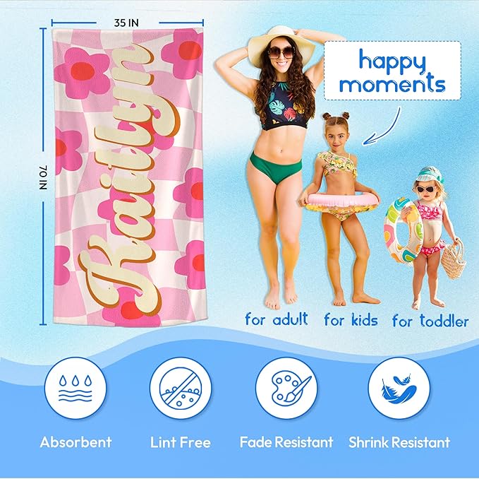 JML Personalized Beach Towel with Name, Custom Flower Beach Towel, Customized Microfiber Pool Towel, Quick Dry & Absorbent Swim Towel for Adult,Anniversary, Birthday, Summer Holiday,Vacation-StrideForce Fitness