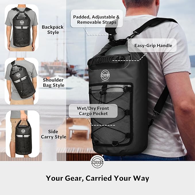 STOVER 5/10/25/30/40/55L Waterproof Backpack- Floating Dry Bag for Kayaking, Travel, Beach, Hiking, & Camping, Men/Women-StrideForce Fitness