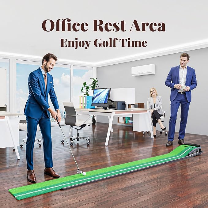 Golf Putting Green Indoor Putting Mat Golf Practice Green for Indoor Training Matt Set with Auto Ball Return, Men's Gifts Accessories for Golfers, Home Office Backyard Use, with 3 Balls-StrideForce Fitness