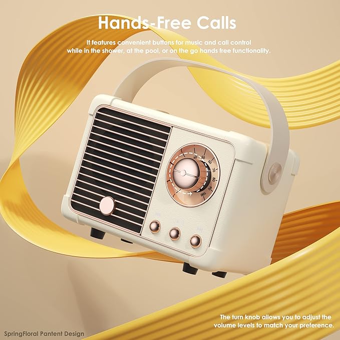 Retro Bluetooth Speaker,Wireless Vintage Small Speaker with Stereo Sound,Hands-free Call,400mA Battery,TF Card, Aux Line,Water-Proof For iOS Android Smartphone Home Office Gift Ideas White-StrideForce Fitness